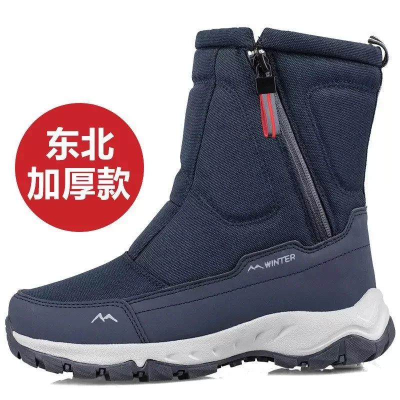 Mens Snow Boots Thickened Velvet Winter Boots Rotating Buckle Design Mid-calf Boots Plush Warm Cotton Shoes for Men Botas Hombre