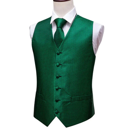 Green Suit Vest Men Paisley Waistcoat Plaid Silk Tie Handkerchief Cufflinks for Wedding Summer Vests Tuxedo MJ-2004 Barry.Wang