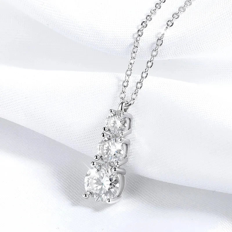 1.8cttw Certified Moissanite Necklace for Women 3 Stones Sparkling Simulated Diamond 925 Sterling Silver Jewelry