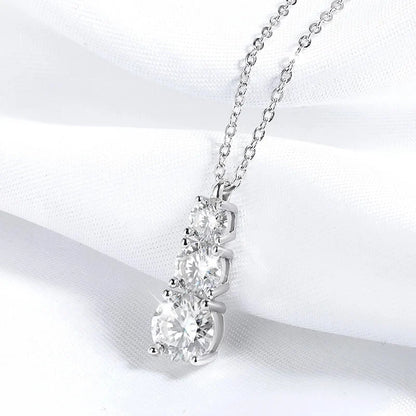 1.8cttw Certified Moissanite Necklace for Women 3 Stones Sparkling Simulated Diamond 925 Sterling Silver Jewelry