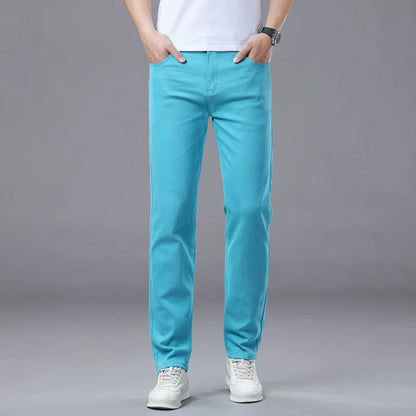 Spring New Men's Casual Jeans Fashion Korean Elastic Cotton Denim Pants Youth Trend Solid Color Fit Straight Trousers
