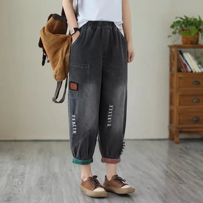 Loose Harlan Jeans Women's Denim Pants Middle-Aged Mom Trendy plus Size Carrot Shape High Waist Cotton Stretch Fabric All Sea...
