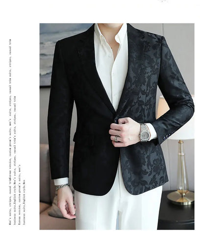 2025 Spring Luxury High-end Jacquard Men's Suit Coats British Style Men Slim Fit Casual Groom Wedding Dress Party Suit Blazers