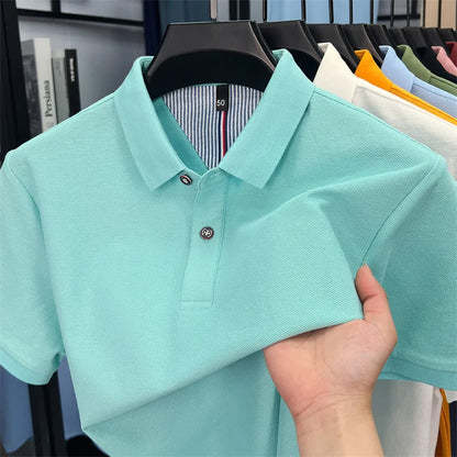 100% pure cotton high-end short sleeve polo shirt men's summer fashion new breathable Korean business casual golf brand T-shirt