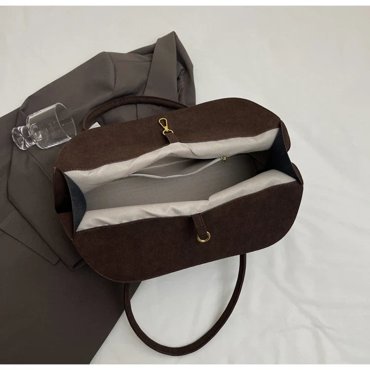 Classic Faux Suede Handbags Women England Style Elegant Shoulder Bags Big Solid Designer Casual Totes Lady Retro Female Packages