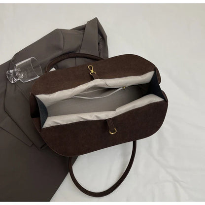Classic Faux Suede Handbags Women England Style Elegant Shoulder Bags Big Solid Designer Casual Totes Lady Retro Female Packages