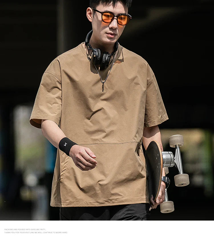 Men's Summer Thin Short Sleeve T-Shirt Ice Silk Quick Dry Large Size round Neck Sport Loose Casual Workwear Breathable Sweat ...