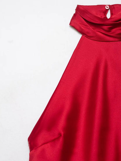 Women Halter Neck Sleeveless Backless Sexy Long Dress Summer Fashion Lace Splicing Decorative Hem Slit Solid Evening Dress