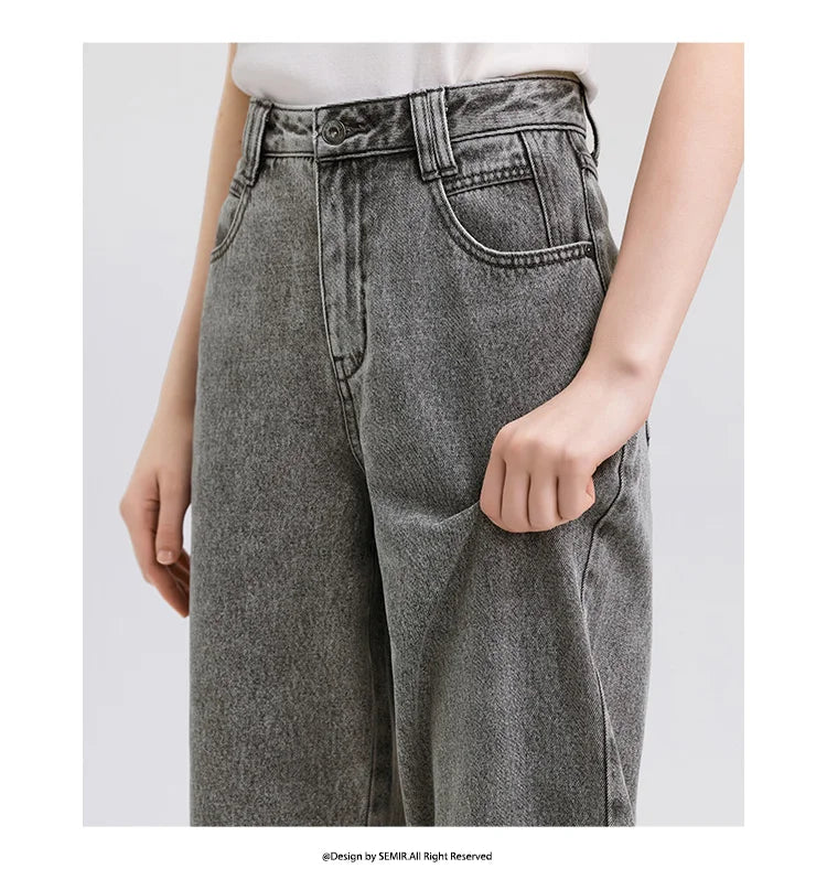 Jeans Women Heightening Pure Cotton Long Trousers Autumn 2024 New Flesh-hiding Wide-leg Trousers