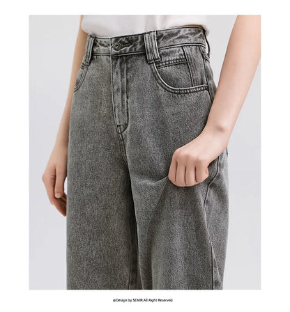 Jeans Women Heightening Pure Cotton Long Trousers Autumn 2024 New Flesh-hiding Wide-leg Trousers