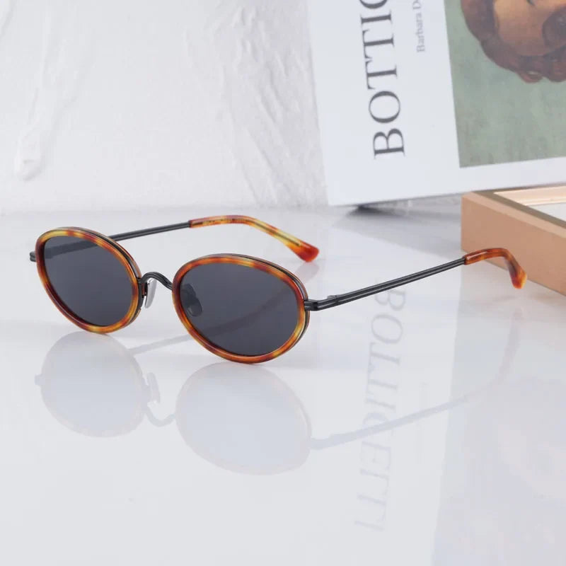 Reign Oval Desgier Women's Sunglasses Alloy Acetate Small Face Fashion Street UV400 High Quality Ultralight Eyeglasses with Case