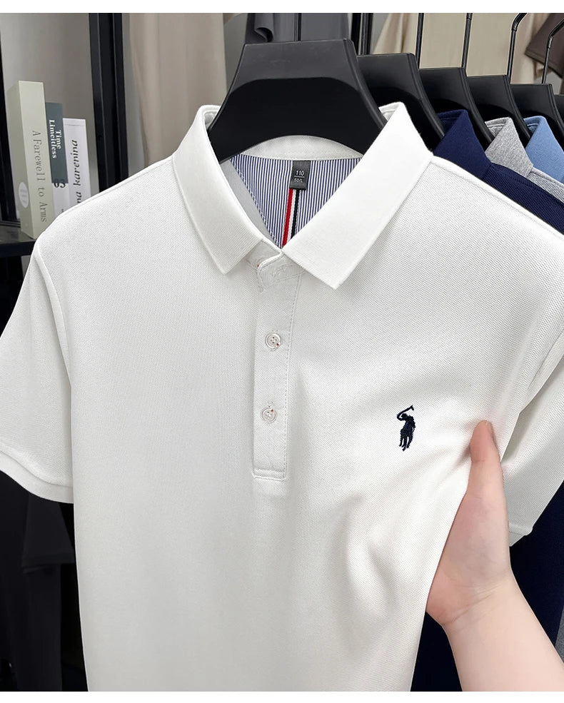 High end designer brand short sleeve polo shirt men's summer breathable trend golf pony embroidery business casual Paul T-shirt