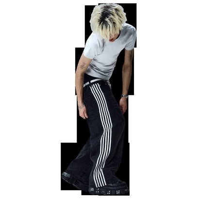 Y2K American Retro High Waisted Jeans Loose Wide Leg Pants Harajuku Style Street Striped Gothic Niche Design Casual Pants