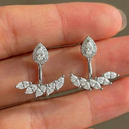 Marquise/Pear Cur Full Moissanite Stud Earrings with Certificate S925 Silver Detachable Jackets Earcuff Drop Earring for Women