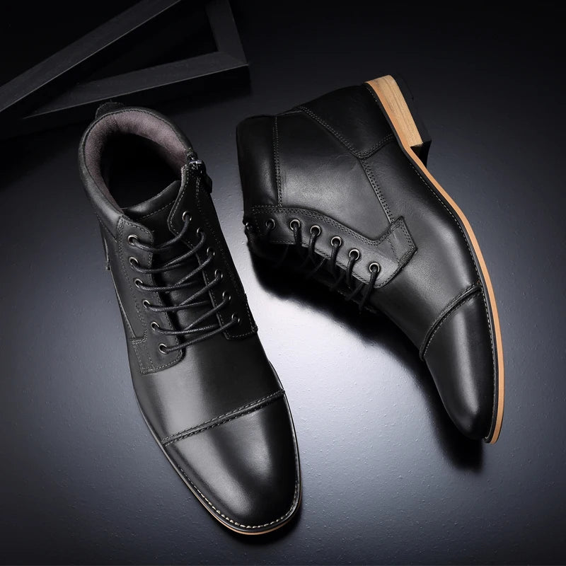 ZFTL New Men Ankle boots Handmade men Chelsea Genuine Leather Men boots Lace-up male Casual high-top boots big size 2025