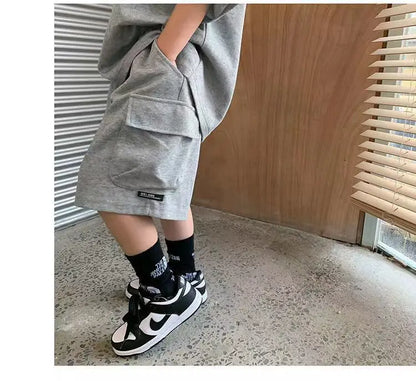 Summer Casual Boys Cotton Loose Alphabet T-shirt Tops+Short Pants Set School Kids Tracksuit Children 2-Piece Outfit Suit 2-14Yrs