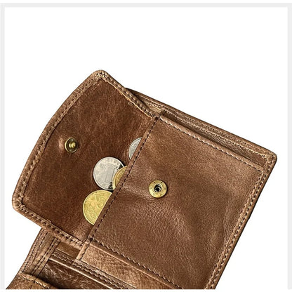 Multi-Functional First Layer Cowhide Men's Wallet Retro Horizontal Zipper Change Credit Card Position Men's Real-Leather Bag