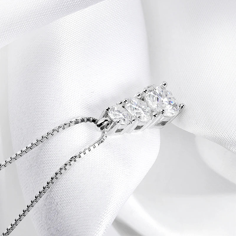 1.8CT Moissanite Pendant for Women Men Sparkling Diamond Necklace 3 Stones Solid Silver 925 Jewellery Luxury Quality GRA