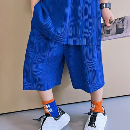 Klein Blue Wave Pattern Children's Clothes Boys T-shirt Boy Summer Set Suit Kids Toddler Clothing Sets From 4 Cotton Child Boy's