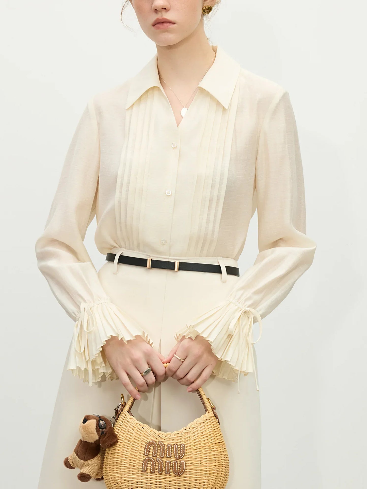Blue Shirt For Women Spring 2025 New Design French Style Pleated Long Sleeve Chic Shirt Versatile Casual Top 25FS11150