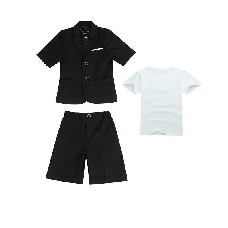 Boys Summer Solid Short Sleeve Suit Jacket Short Formal Dress Kids Wedding Blazer Child Photography Suit Toddler Tuxedo Costume