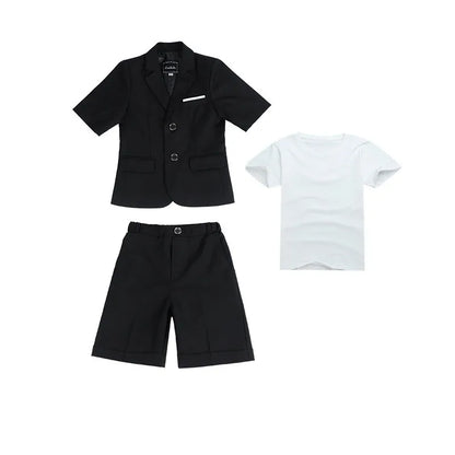 Boys Summer Solid Short Sleeve Suit Jacket Short Formal Dress Kids Wedding Blazer Child Photography Suit Toddler Tuxedo Costume