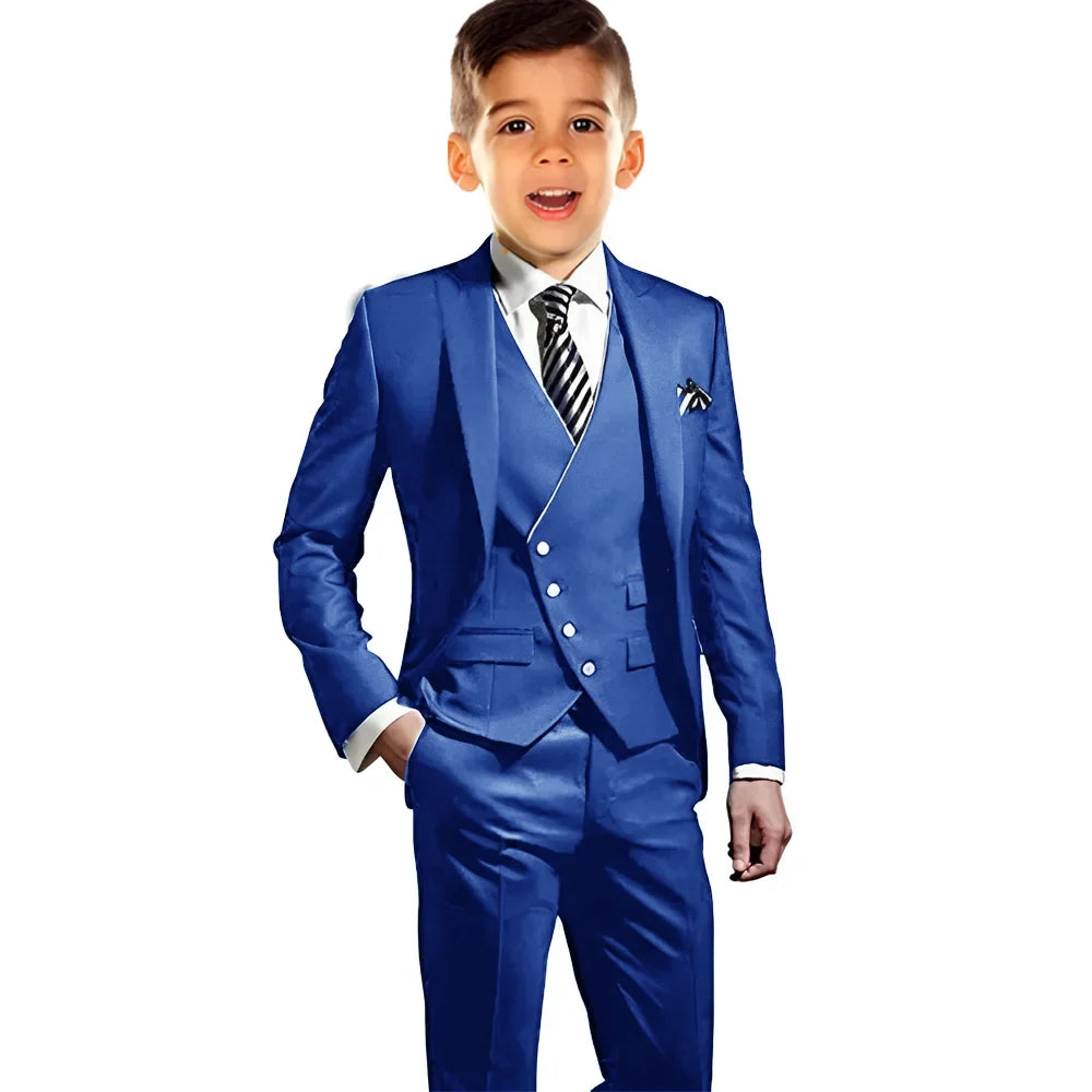 Boys Elegant Peak Lapel Suit Set 3 Pieces Birthday Party Outfit,Autumn Long Sleeve Tuxedo Wedding Guest Clothes,Plus Size Suits