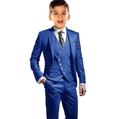 Boys Elegant Peak Lapel Suit Set 3 Pieces Birthday Party Outfit,Autumn Long Sleeve Tuxedo Wedding Guest Clothes,Plus Size Suits