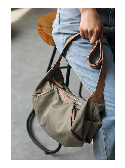 Lightweight Nylon Matching Genuine Leather Crossbody Bag High Quality Single Shoulder Bags Fashion Pleated Messenger Purses