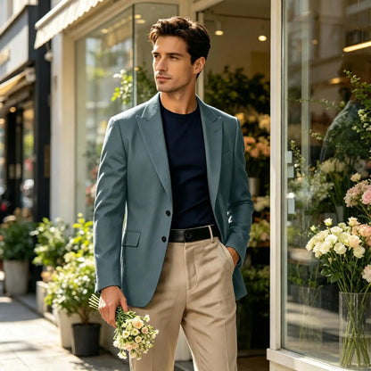 Men Blazer Jacket Single Breasted Notched Lapel Slim Fit Casual Business Suit Jacket Office Daily Wear Gentleman Sport Coat