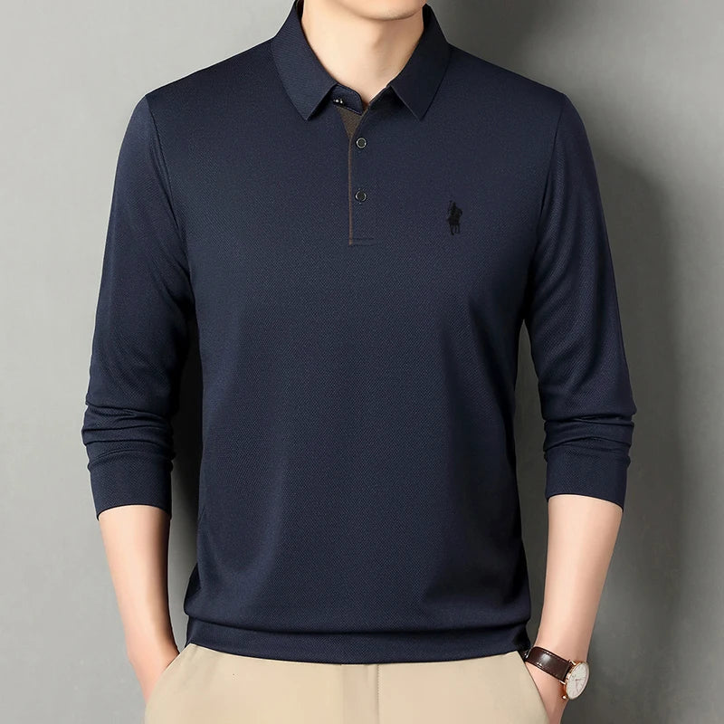 Spring and Autumn Pure Cotton Men's Long Sleeve Collar T-shirt Business Casual Fashion Comfortable Versatile Polo Shirt