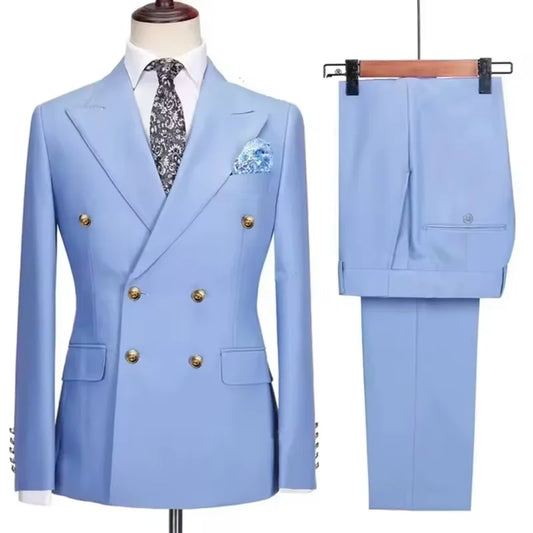 2025 New Men's 2 Piece(Jacket+Pants)Double Breasted Slim Fit Elegant Suit Wedding Groom Business Banquet Tailor-made
