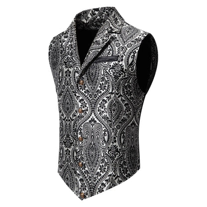Men's Suit Vest, Jacquard Smart Casual Flip-Front Lapel Vest, Cross-Border Single-breasted Slim Fit Holiday Dress Waistcoat