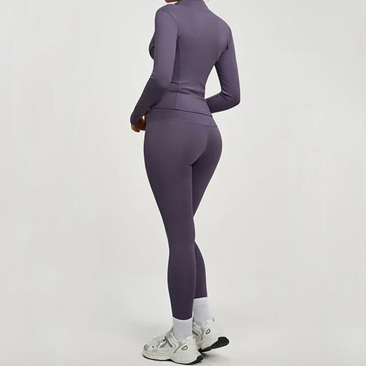 Yoga Coat Sports Top Long Sleeve Jacket Fitness Breathable Women's Tracksuit High Waist Leggings Two Piece Set Gym Clothes