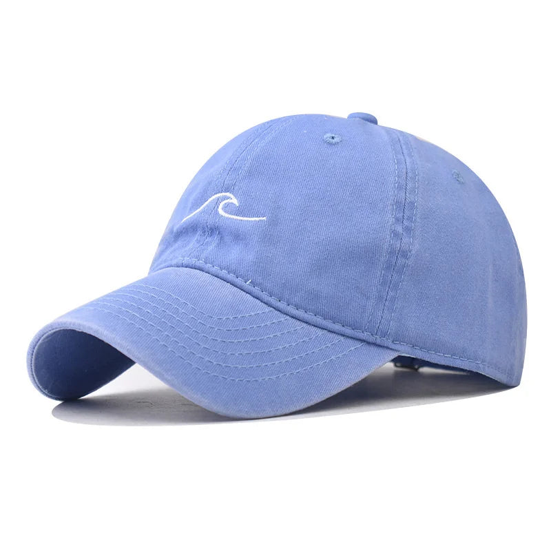 Washed Cotton Wave Embroidered Baseball Cap Unisex Adjustable Dad Hat Casual Retro Style Cap for Men Women Daily Street Wear