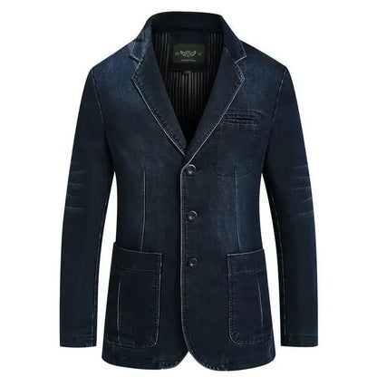 Blazer Men's Fashion Gentleman Business Retro Versatile Trendy Wedding Professional Casual Solid-color Host Cotton Denim Blazer