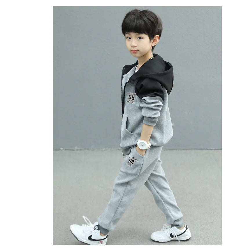 SpringAutumn Boys Contrast Zip Sweatshirt Jacket+Sweatpant Workout Set School Kids 2PCS Tracksuit Children Jogging Outfit 4-11Yr