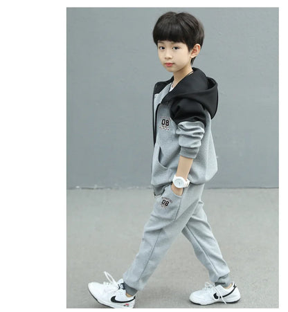 SpringAutumn Boys Contrast Zip Sweatshirt Jacket+Sweatpant Workout Set School Kids 2PCS Tracksuit Children Jogging Outfit 4-11Yr