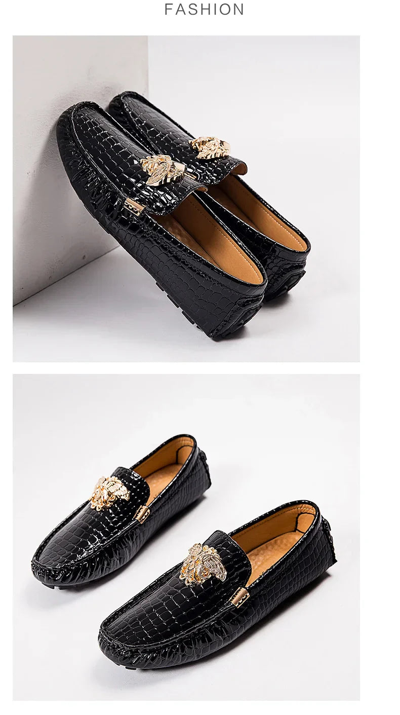 European Station Slip-On Lazy Beanie Shoes Men's Crocodile Pattern Men's Shoes 36 Small Size 48 Large Size New Casual Men's Leather Shoes