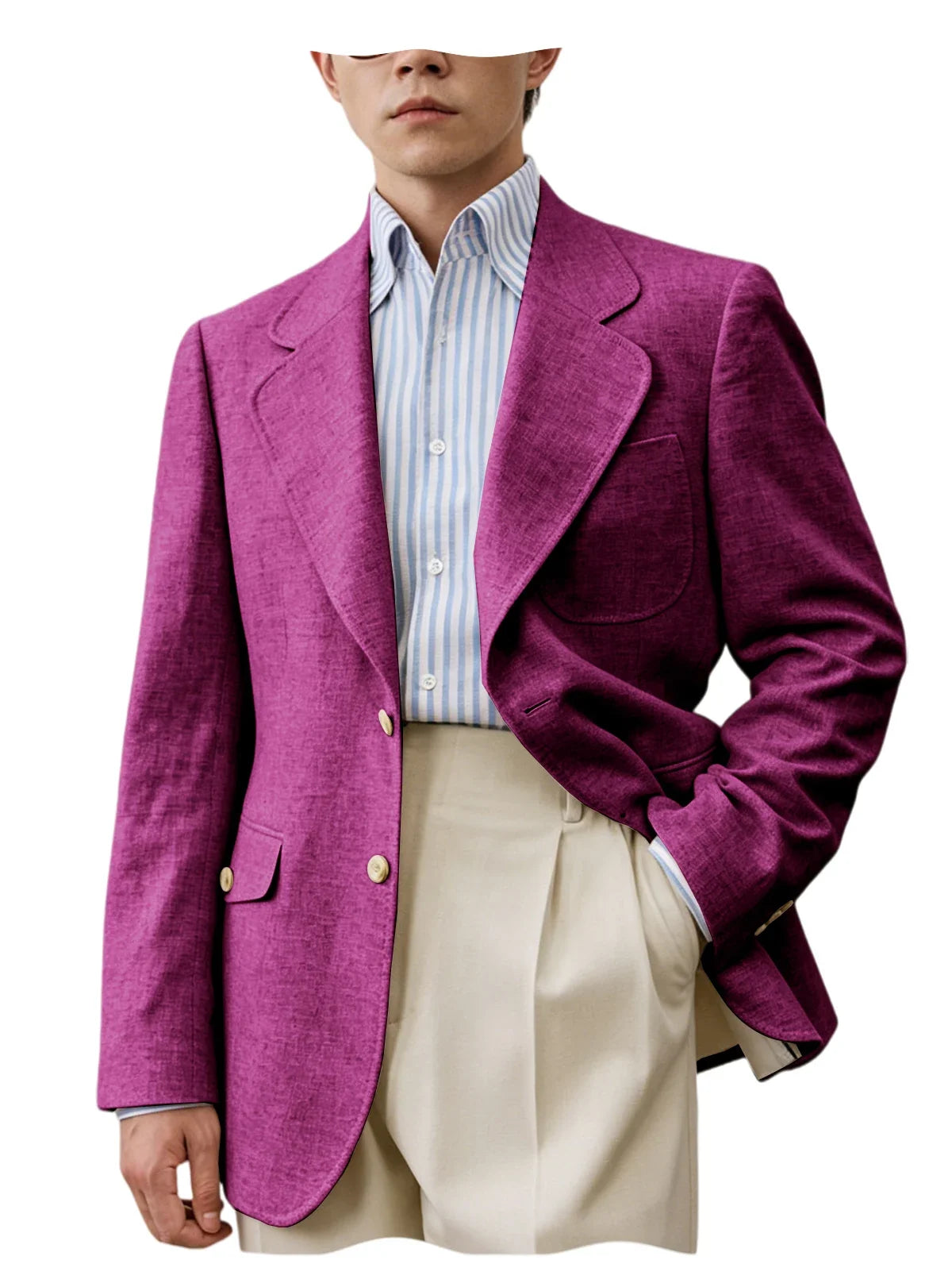 Men Natural Linen Blazer Suit Jacket Breathable Slim Fit Single Breasted Business Office Wedding Party Smart Casual Outerwear