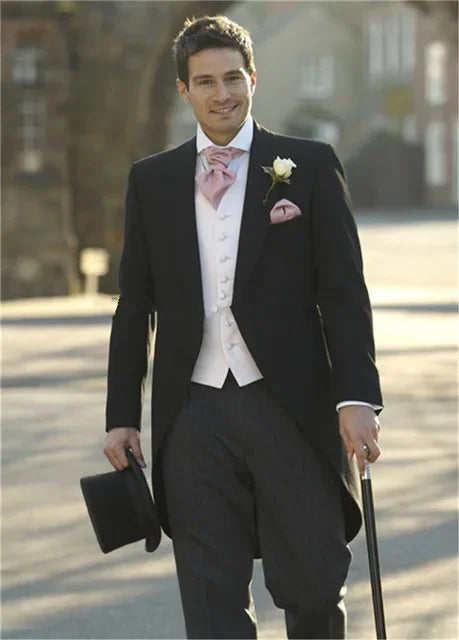 Royal Blue/Burgundy Man Suits Classic Black Lapel Wedding Suits 3 Pieces (Jacket+Pants+Vest)