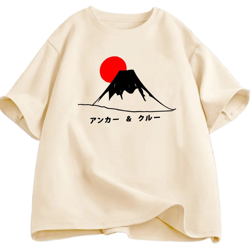 Mount Fuji Sun Set T-shirt Men Women Japanese Style Short Sleeve T-shirt High Quality Shirt Short-Sleeved Comfortable Tee Summer