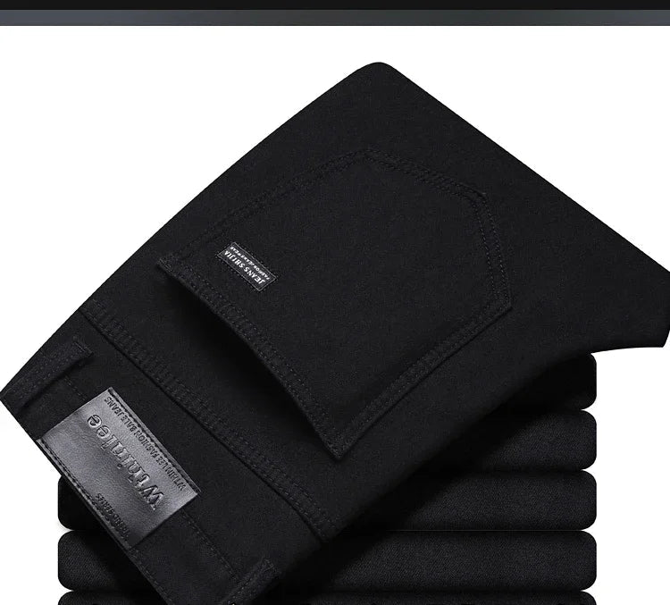 Men New Winter Classics Fleece Thick Warm Jeans Men's Loose Straight Elastic Denim Pants Casual Plush Trousers Large Size 28-40