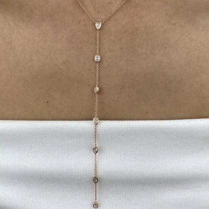 Multi Shape Moissanite Lariat Necklace for Women S925 Silver Bezel Set Pear/Oval Marquise Diamond Long Tassel Drop Necklace