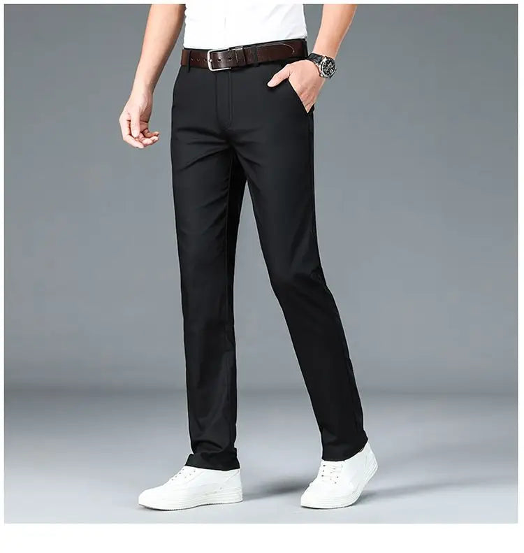 Bamboo Fiber Business Straight Pants Men's Summer Thin Classic Design Office Dress Breathable Casual Formal Trouser Man Clothes