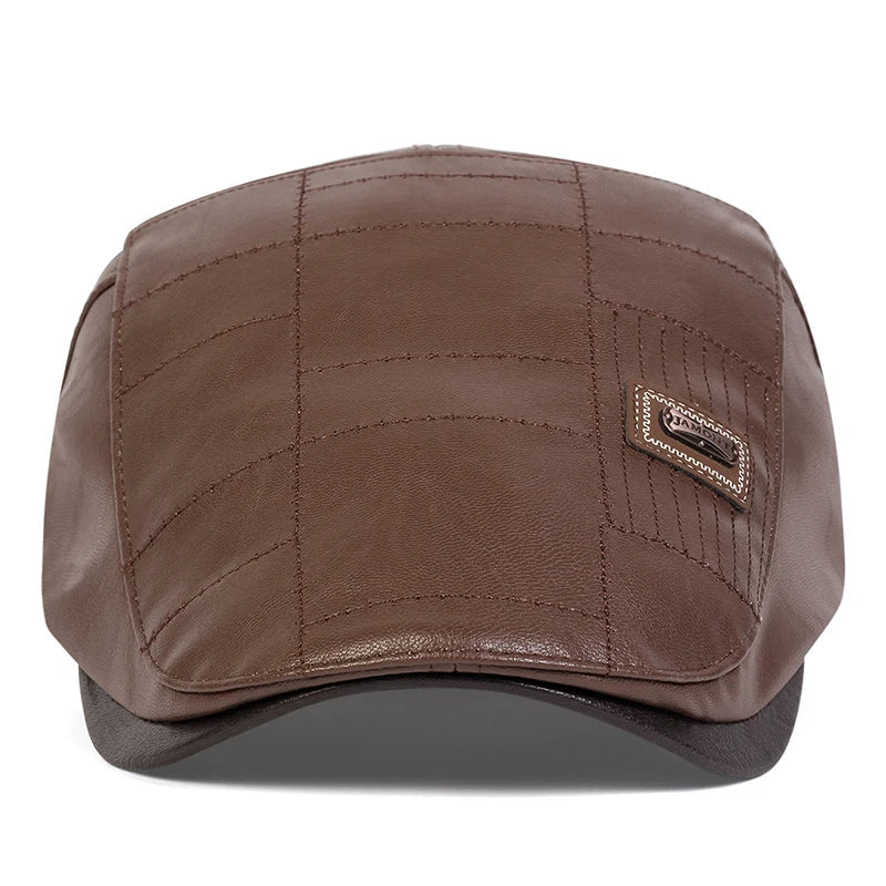 Men Retro Pu Leather Newsboy Caps JAMONT labeling British Painters Hats Spring Autumn Side Adjustable Flat Cap Hip Hop Berets