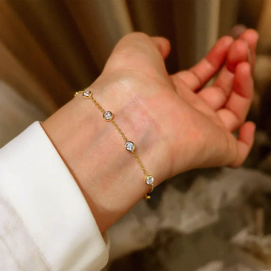 Bracelet maillons en moissanite et diamant D de 0,1 carat et 3 mm pour femme, plaqué argent 925 et or 18 carats, chaîne réglable de 15 à 20 cm