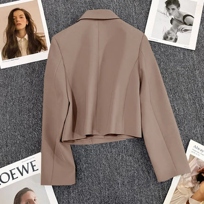 Lucyever Cropped Blazer Jacket Women Korean Fashion Double-Breasted Suit Coat 2024 Autumn New Casual Simple Office Lady Blazers