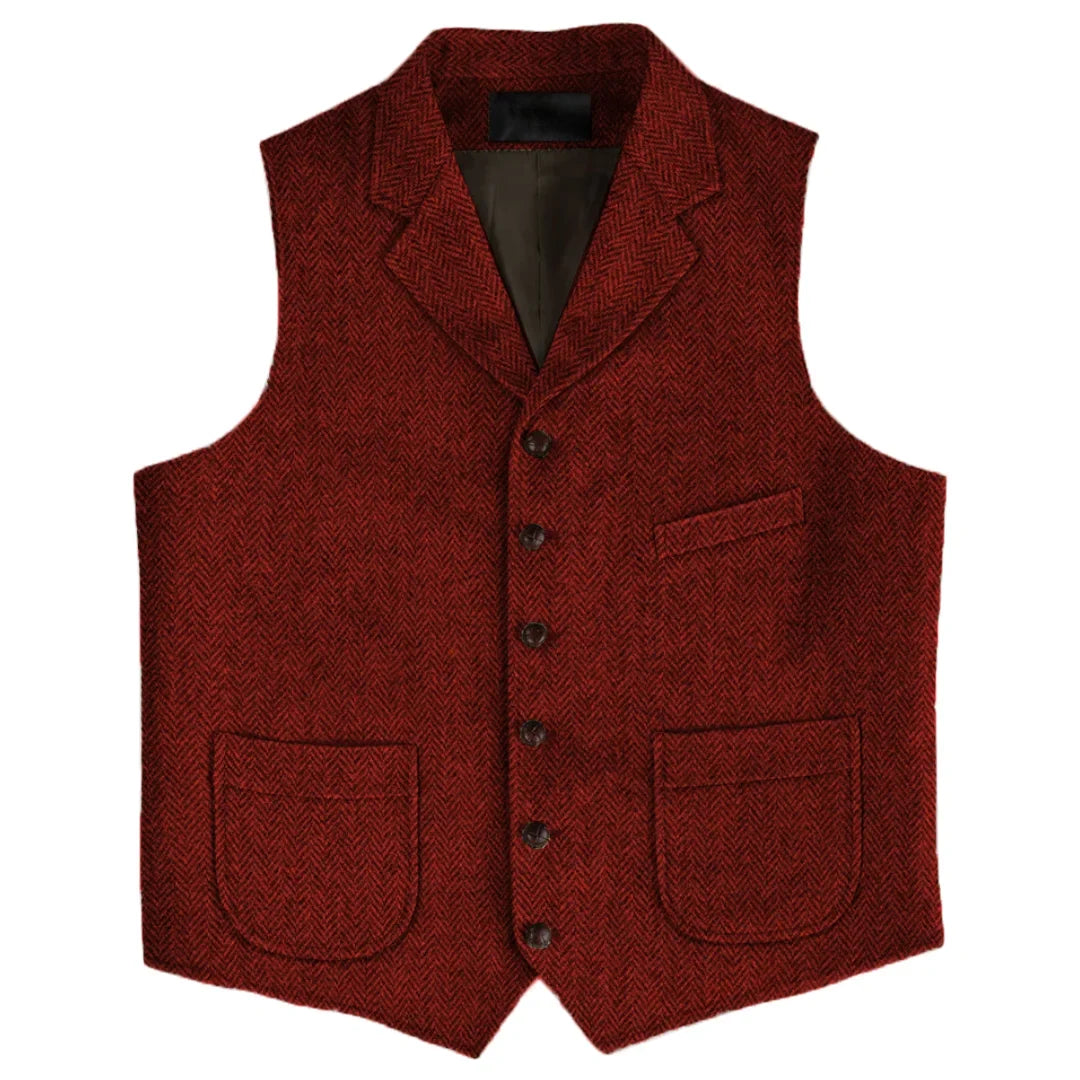 Men Vest Brown Herringbone Single Button With Lapel And Pocket Waistcoat For Wedding Business Work Daily Casual Men Suit Vest
