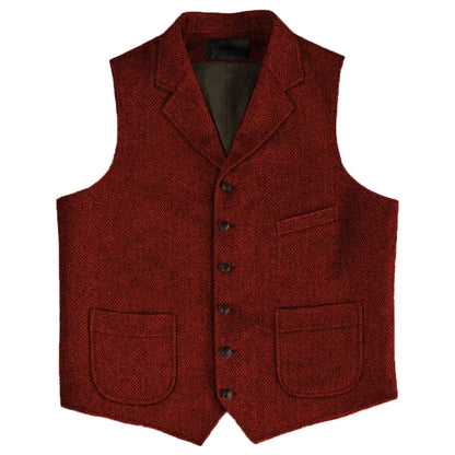 Men Vest Brown Herringbone Single Button With Lapel And Pocket Waistcoat For Wedding Business Work Daily Casual Men Suit Vest